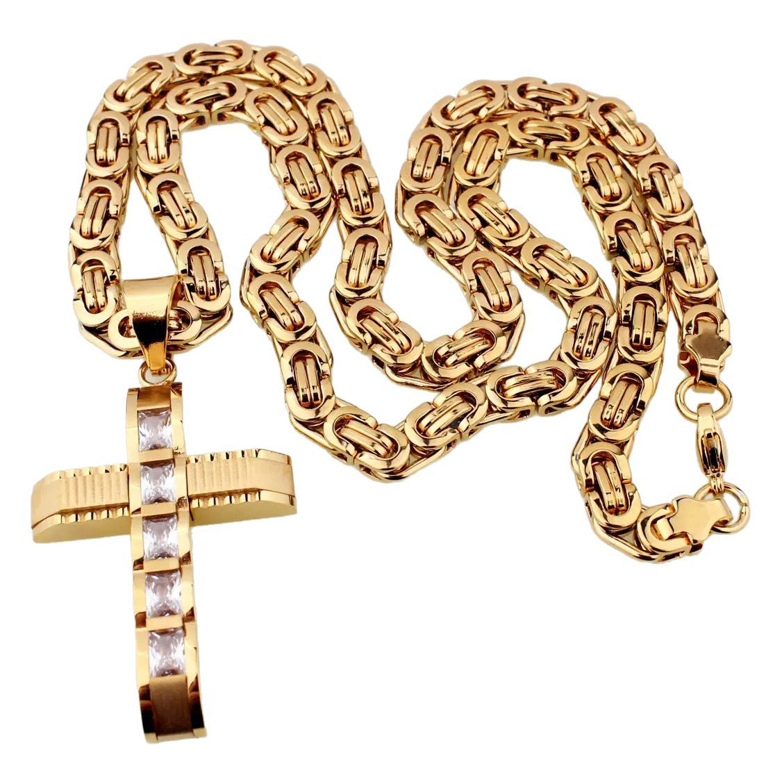 Men's Titanium Steel Cross High-grade Diamond Hip Hop Stainless Necklaces