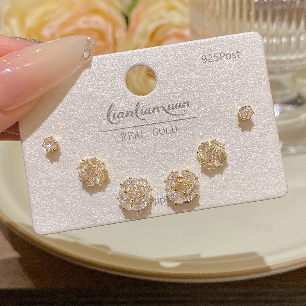 Women's Needle One Card Three Pairs Earings Small Delicate Summer High-grade Stud Earrings