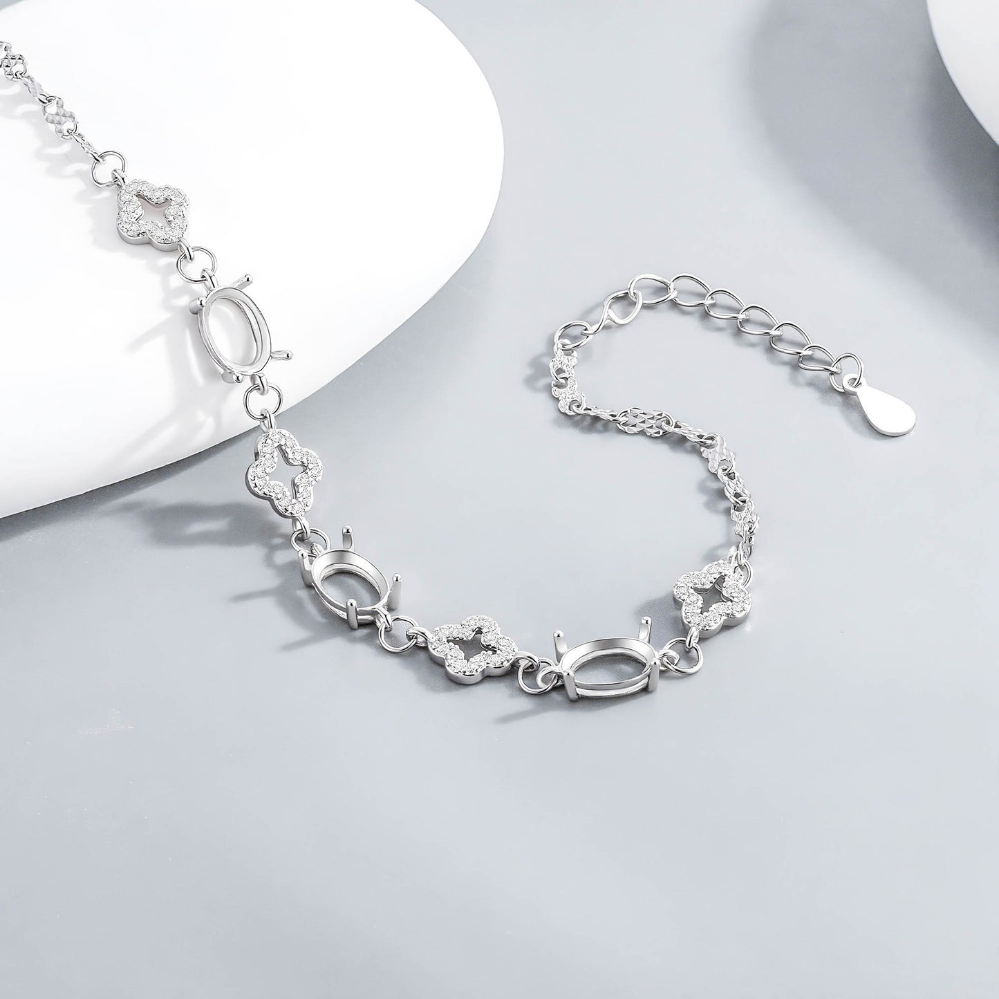 Sier Cool Wind Chinese Style Four-leaf Flower Auspicious Cloud Bracelet