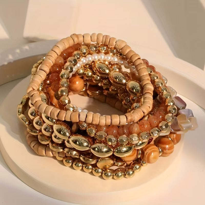 Bohemian Wooden Bead Glass Beaded Vintage Commuter Ethnic Style Bracelet