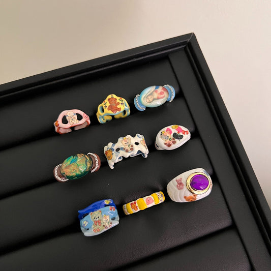 Children's High-grade Design Dripping Oil Open Stacked Band Special Multicolor Ring