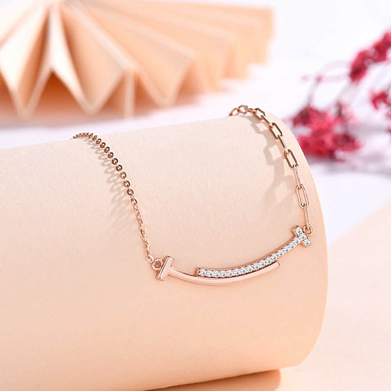 Women's Sier Smile With Diamond High-grade Sense Fine Choker Necklaces