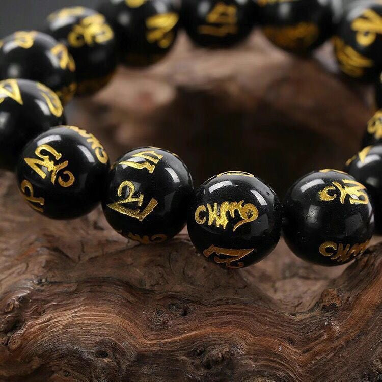 Women's & Men's Obsidian Round Beads Sanskrit Manual Stall Live Bracelets