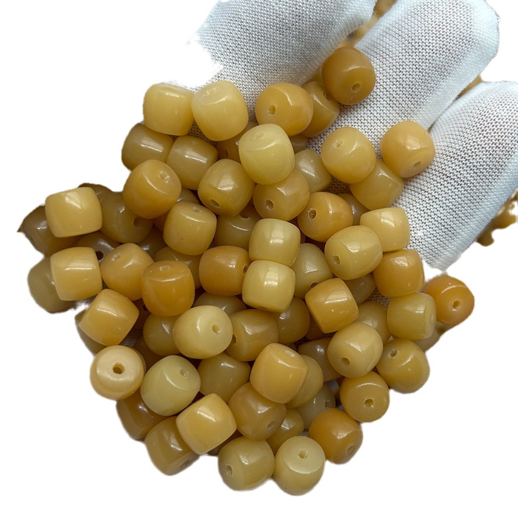 Straight Cut Barrel Beads Weathered Bodhi Root Scattered Custard Coffee Bracelet