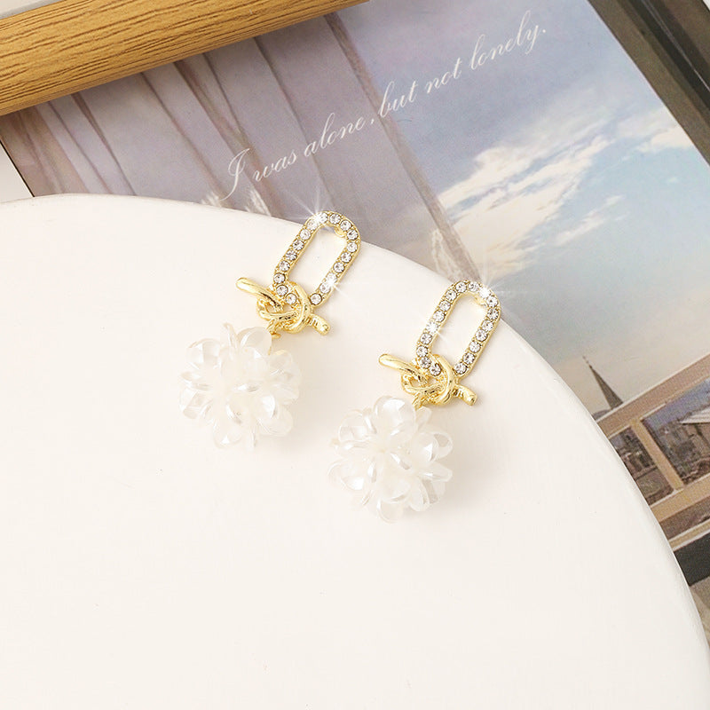 Crystal Tassel Niche Design White High-grade Earrings