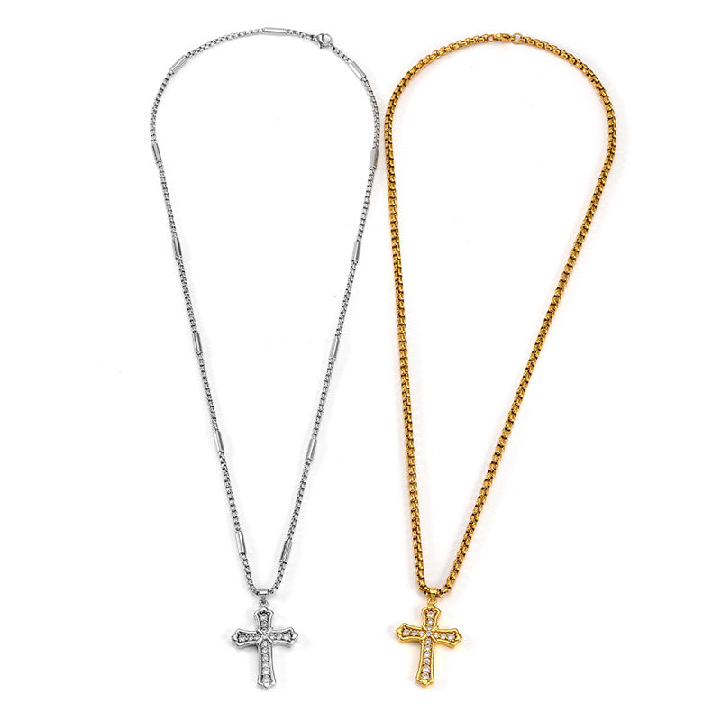 Titanium Steel Diamond Cross Retro Style Unisex Pendants