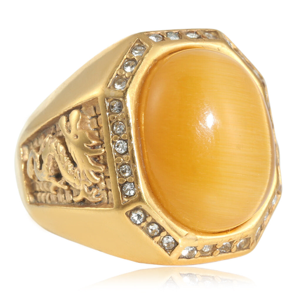 Men's Titanium Steel Oval Stone Retro Trendy Rings