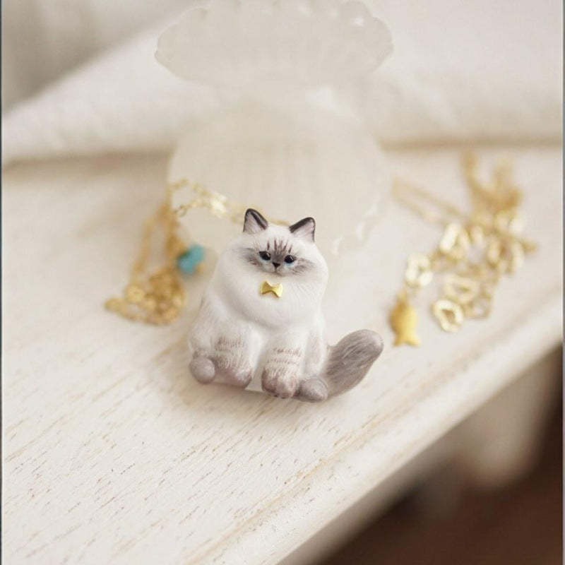 Animal Series Dripping Oil Cute Cat Gold Plated Pendants