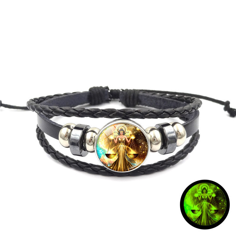 Time Stone Leather Woven Unisex Retro Punk Beaded Bracelets
