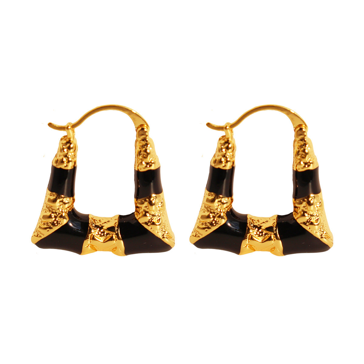 Enamel Trapezoidal Ear Clip Pleated Texture Earrings