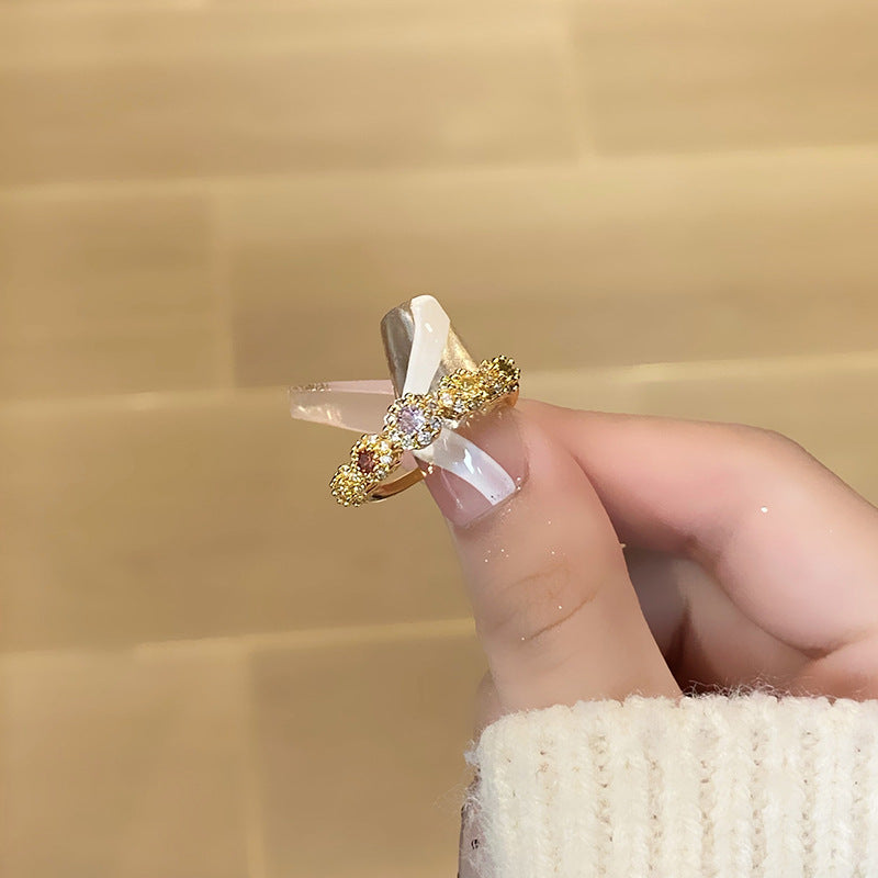 Rose Red Diamond Small Sugar Cube Rings