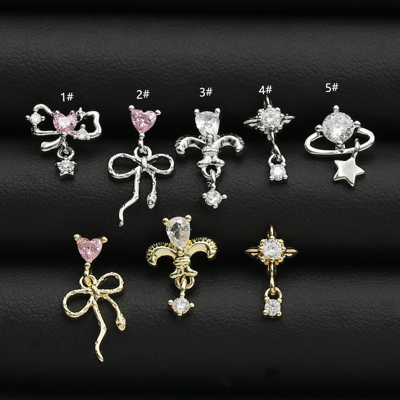Inlaid Zircon Flower Star Stainless Steel Screw Fine Rod Cartilage Earrings