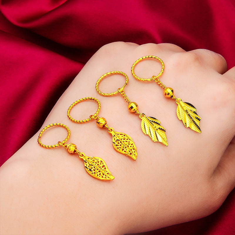 Twist Leaf-shaped Ear Vietnam Placer Gold Maple Leaf Earrings