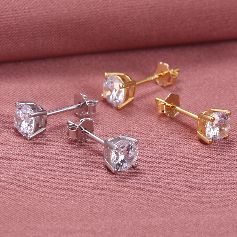 Women's & Men's Sier Zircon Simple Single Diamond Fashion Stud Earrings