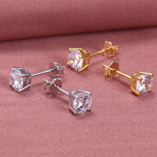 Women's & Men's Sier Zircon Simple Single Diamond Fashion Stud Earrings
