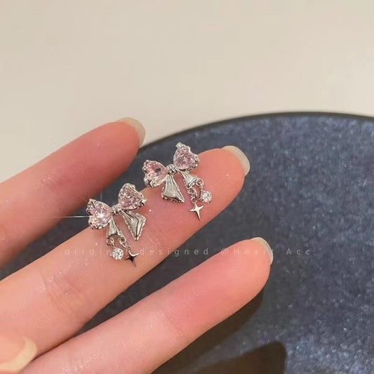 Women's Star Bright Bow Zircon For Niche Design Earrings