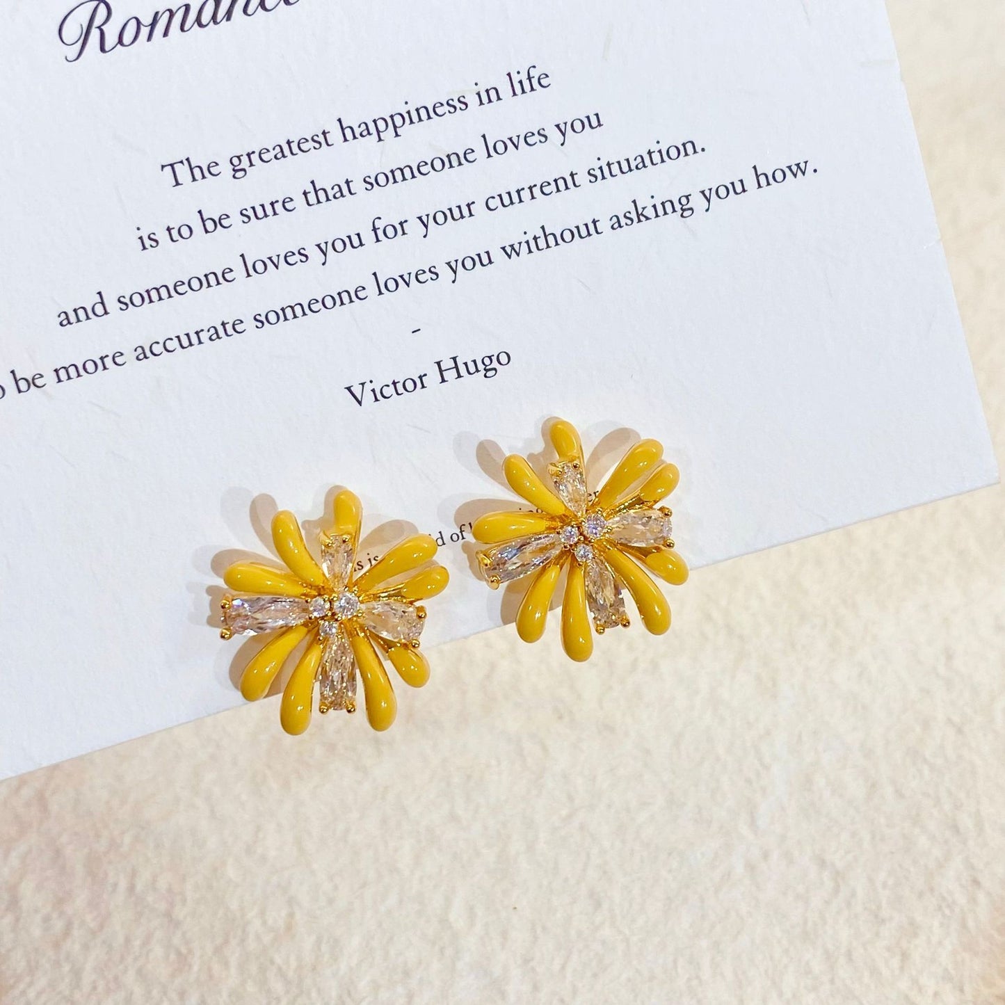 Plated Real Gold Ginger Flower Enamel Drip Glazed Female Sweet Earrings