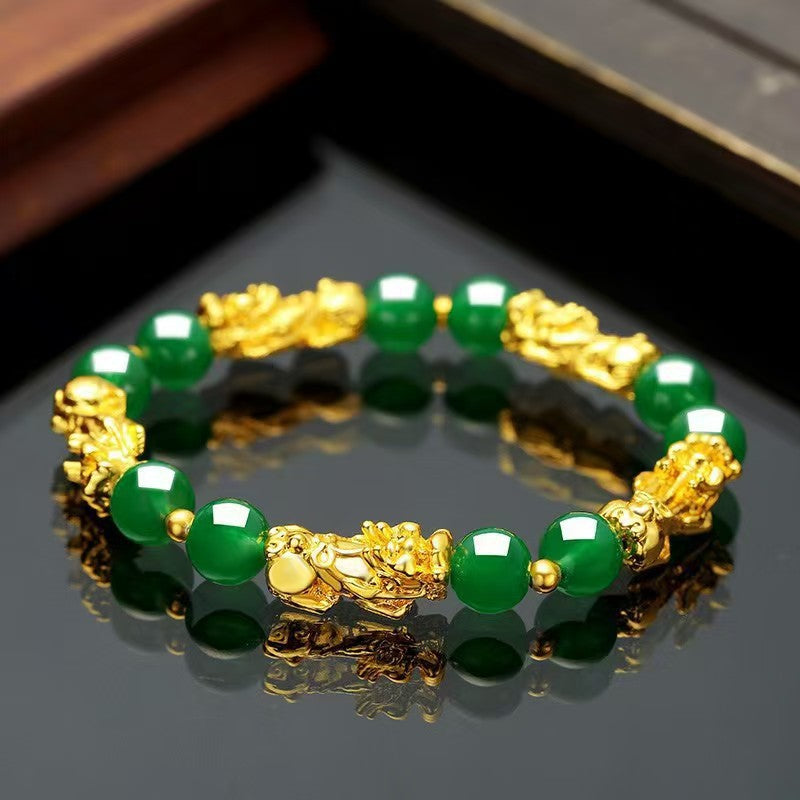 Women's & Men's Imitation Golden Pi Couple Obsidian Vietnam Bracelet