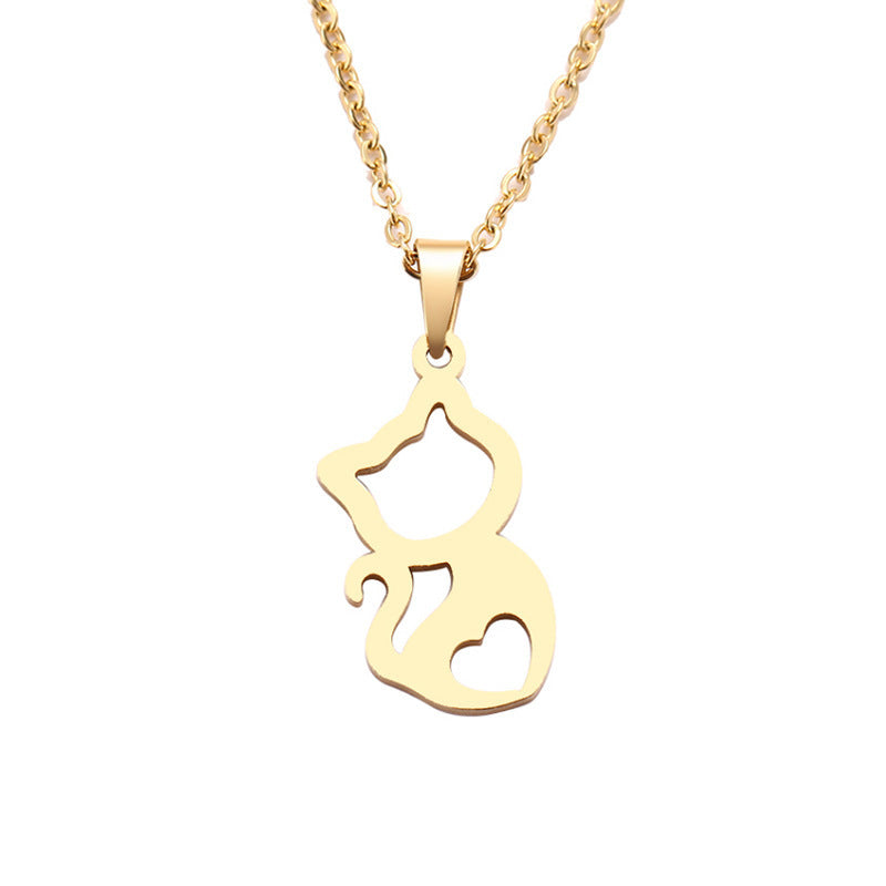 Women's Steel Cute Kitten Gold Sier Engagement Necklace