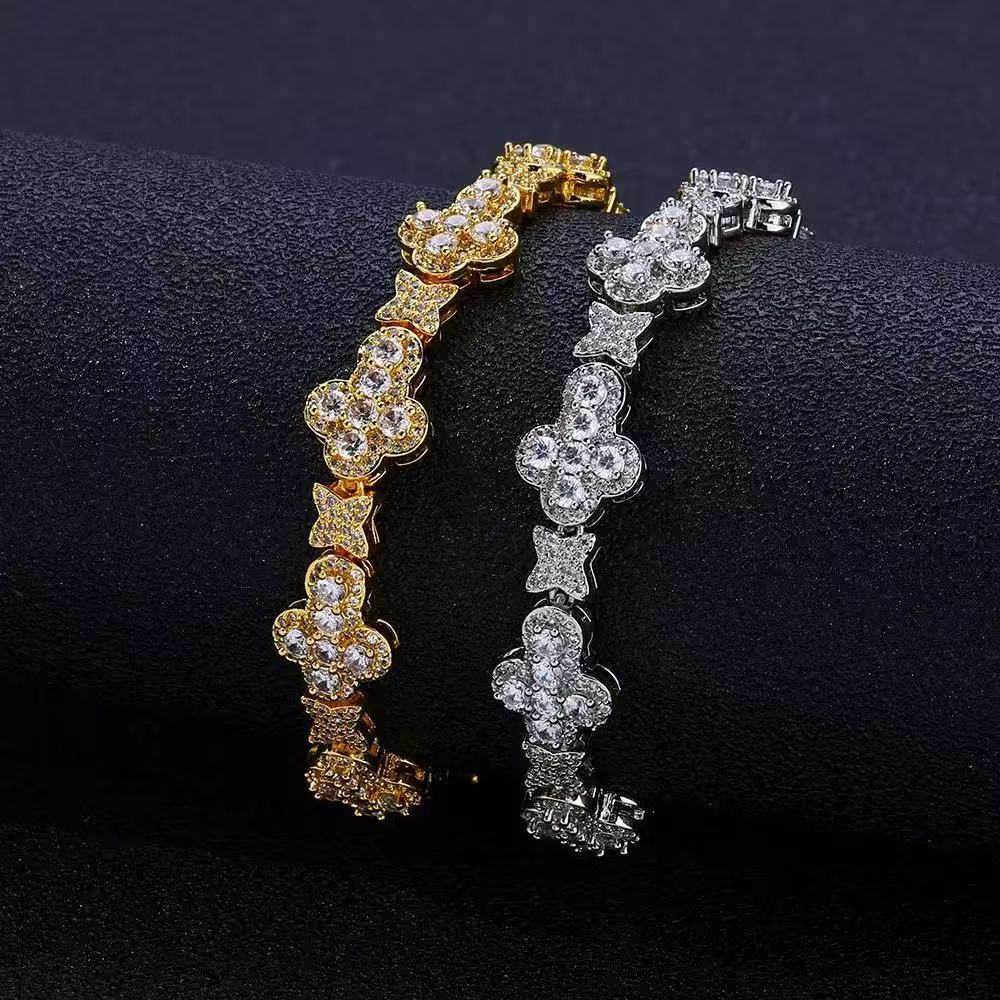Men's Hop Full Rhinestone Zircon Cross High Bracelets