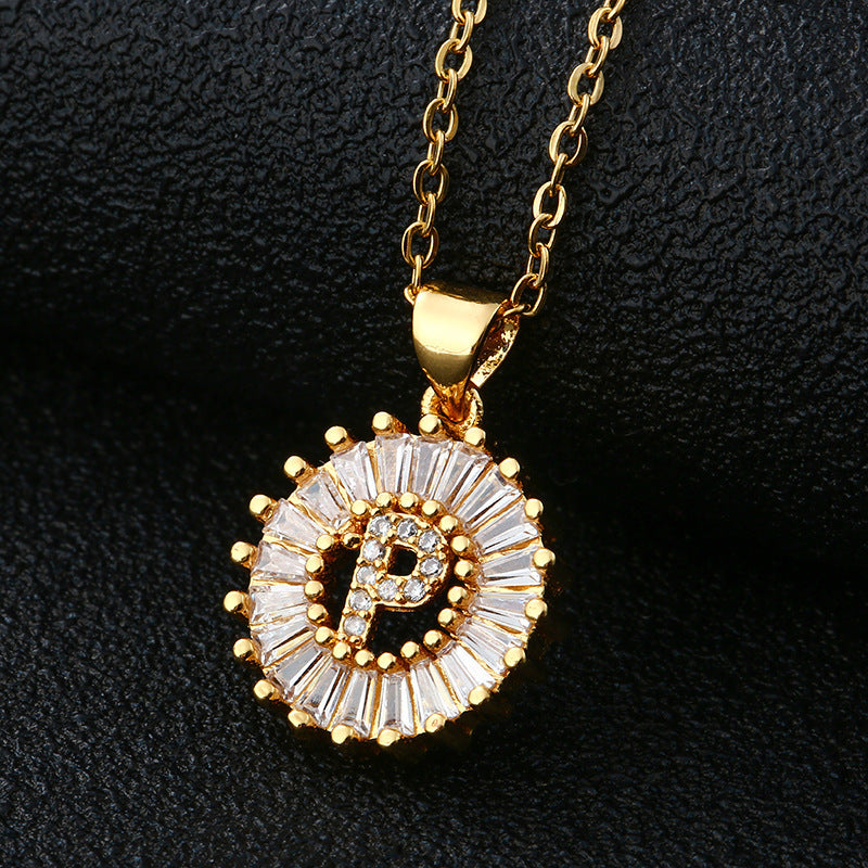 Xi Copper Inlaid Zircon Small Size Round Necklaces