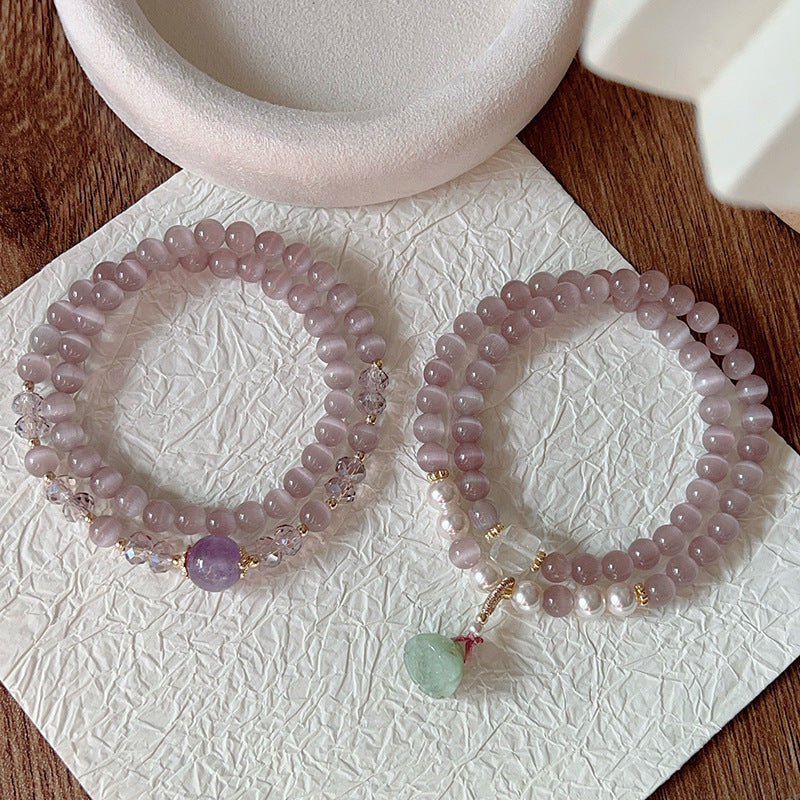Circle Purple Opal Amethyst Jade Lotus Seedpod Beaded Niche High Bracelets