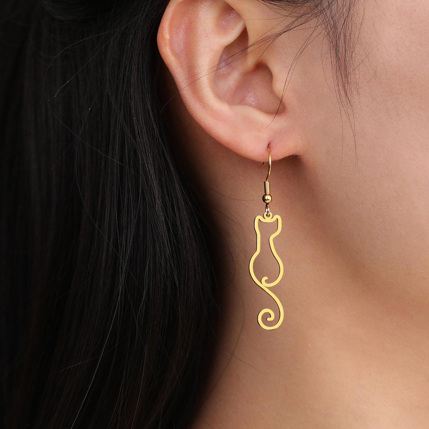 Women's Silhouette Drop Stainless Steel Cute Cat Hollow Earrings