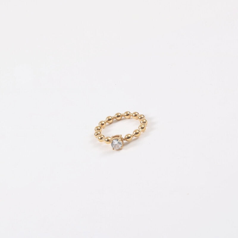 Round Bead Zircon Rhinestone Titanium Steel Gold Rings