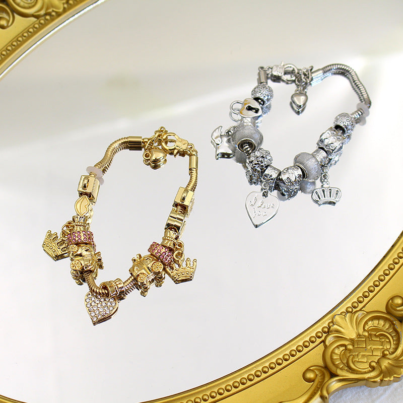 Crystal Heart-shaped Glass Bead Temperament Trend Alloy Bracelet