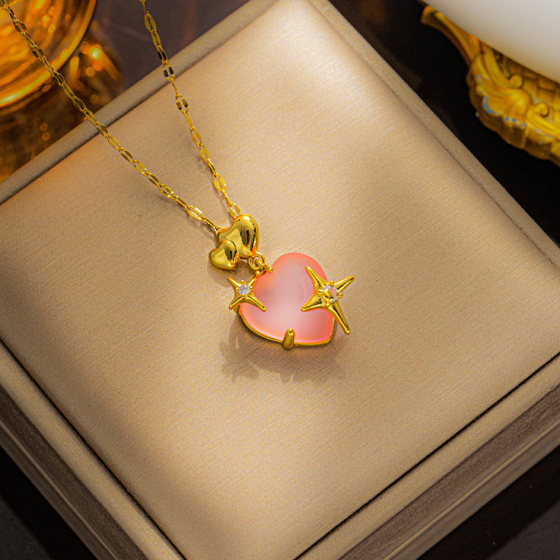 Design High-grade Light Luxury Titanium Steel Heart Flowers Necklaces