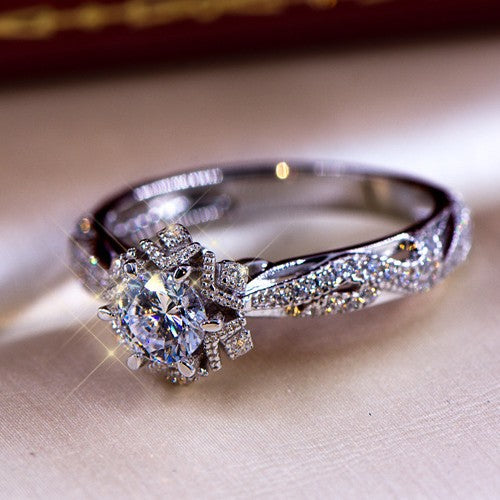 Women's Plated Hollow Flower Star Artificial Diamond Rings