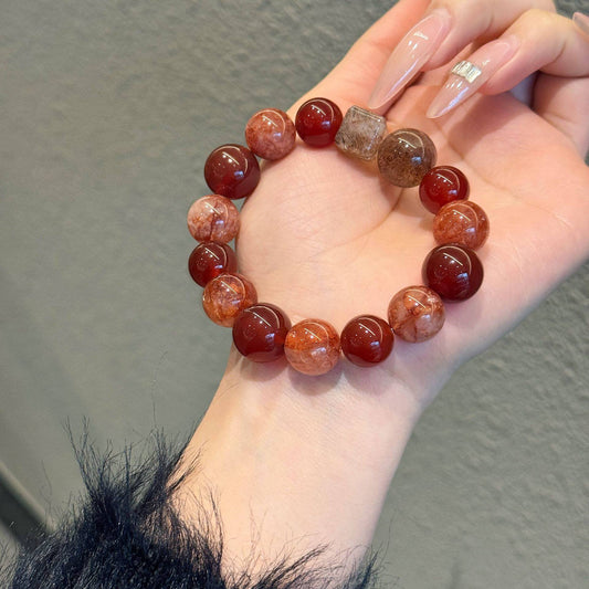 Red Luck Head Plastic Flower Natural Crystal Design Black Gold Bracelets