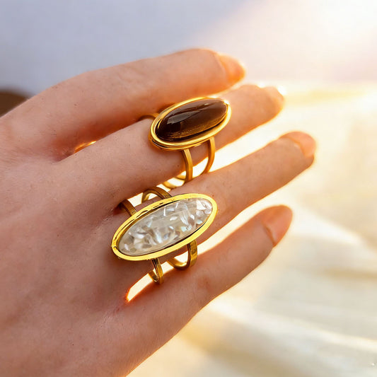 Stainless Steel Oval Resin Female Personality Retro High Rings