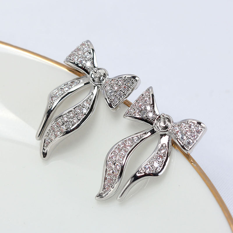 Zircon Sier Needle Pearl Eardrop Frame Simple Graceful Stud Earrings