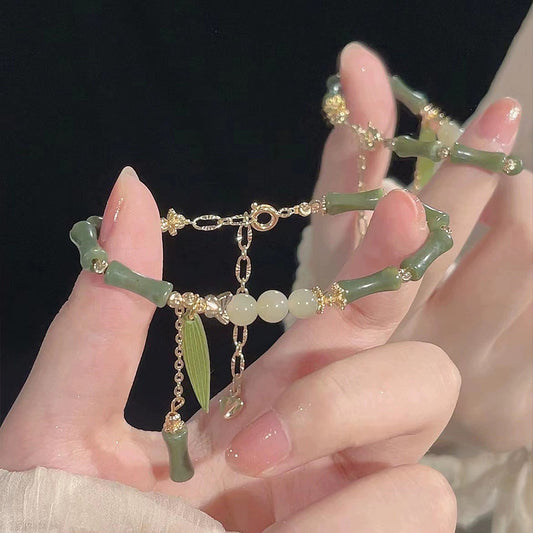 Green Emerald Bamboo Leaf String Beads Chain Bracelets