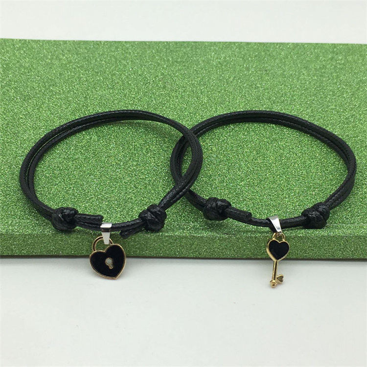 Unisex Alloy Accessories Love Key Black Wax Rope Pair Bracelets