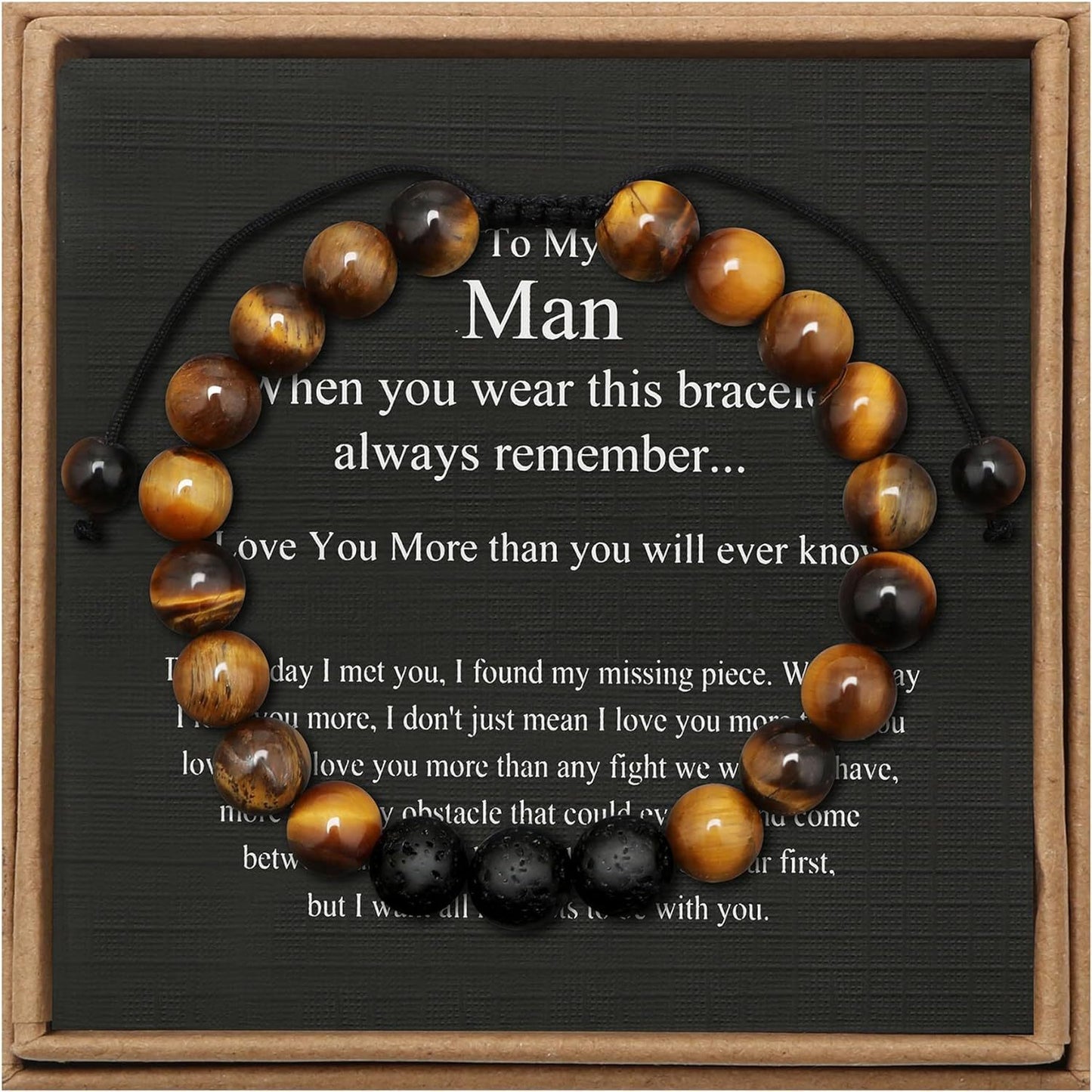 Men's Stone Tiger Eye Woven Adjustable Beaded Bracelet