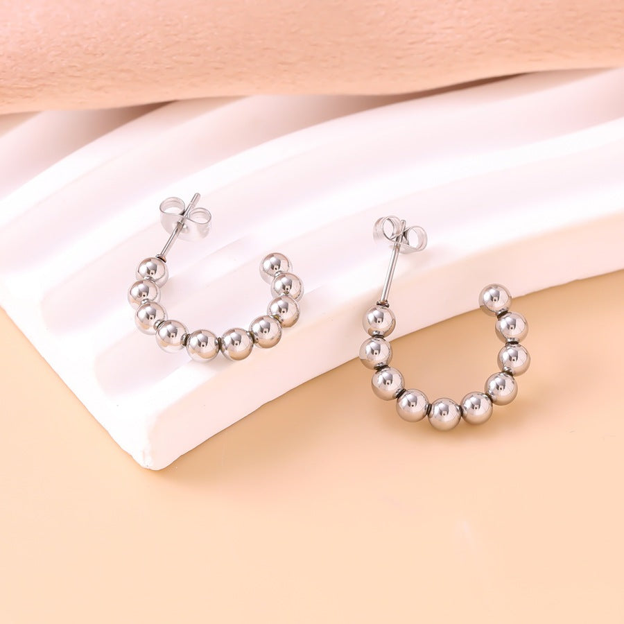 Personality Stitching Design Temperament Elegant Gold Titanium Steel Geometric Shape Stud Earrings