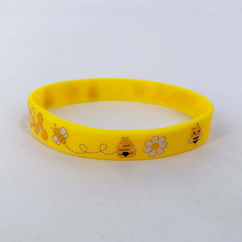 Bee Honeycomb Color Printing Cute Cartoon Style Pattern Elastic Bracelets
