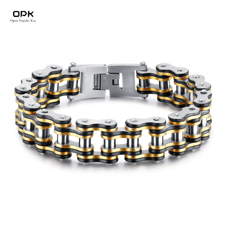 Men's Fashion Titanium Steel Black Gold Motorcycle Chain Personalized Hip Hop Bracelet