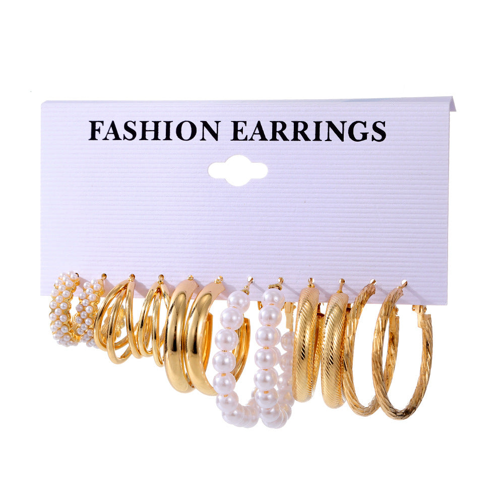 Shaped Plain Half Combination Gold Small Beads Pearl Earrings
