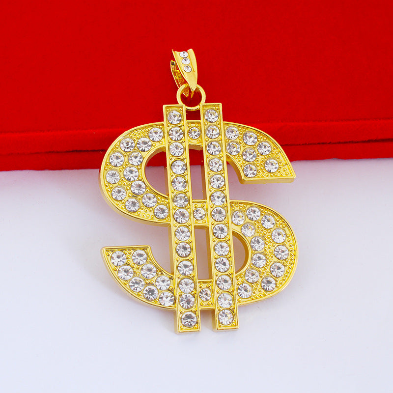 Hip Hop Diamond Dollar Nightclub Exaggerated Big Symbol Gold Necklaces