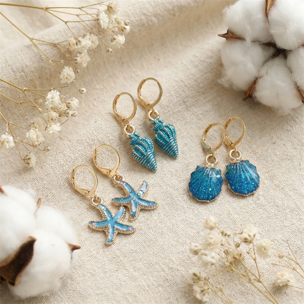 Summer Drop Oil Glitter Marine Female Ear Earrings