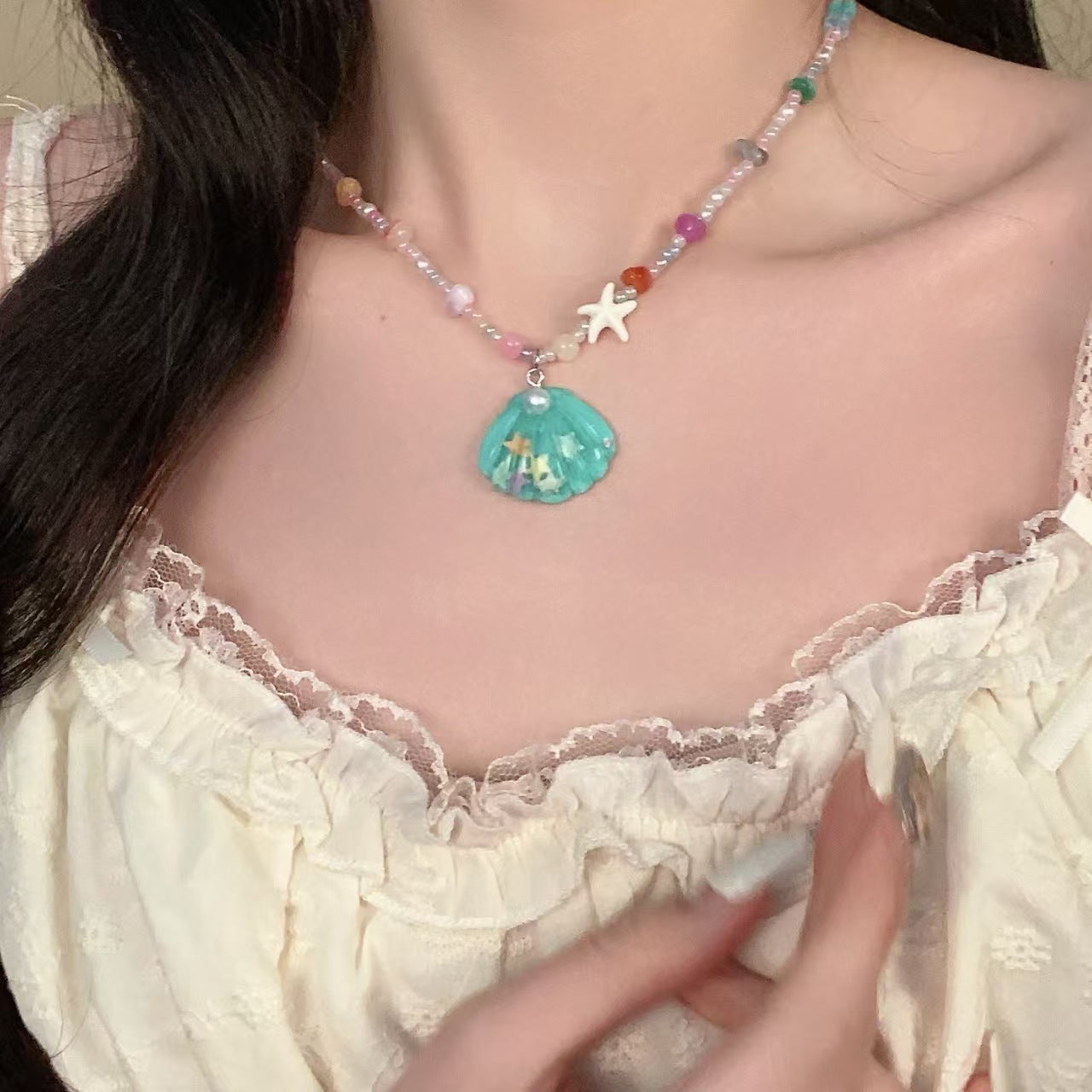 Women's Color Shell Starfish Beaded For Beach Vacation Niche Design Sweet Necklace