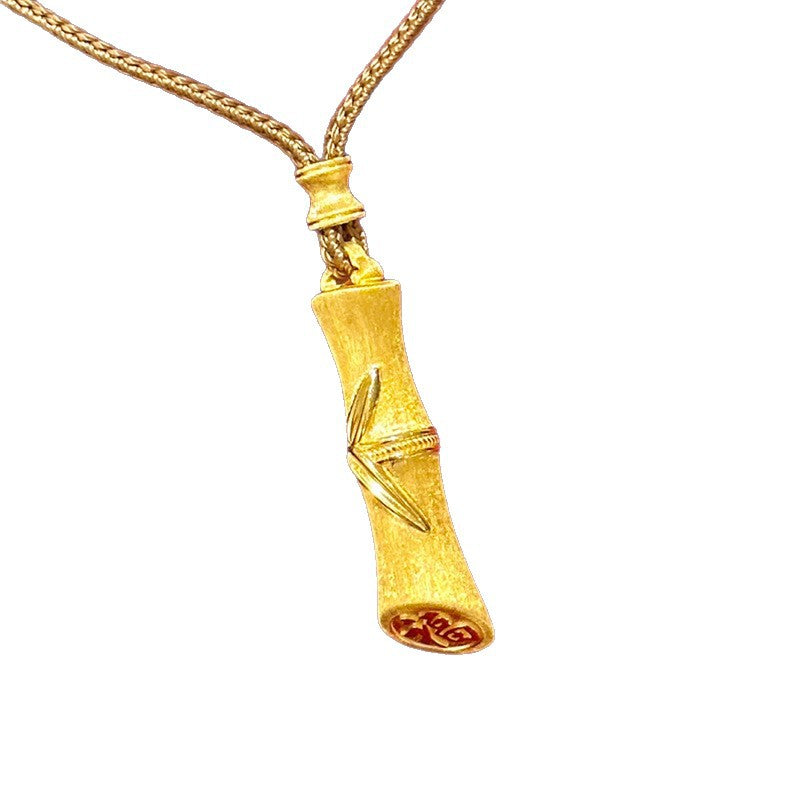 Brushed Bamboo Joint Retro Chinese Style Heritage Fu Character Festival Necklace