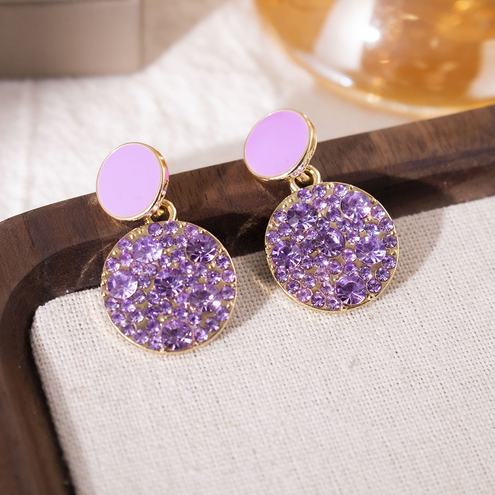 Women's Oil Dripping Purple Full Diamond Geometric Affordable Luxury Fashion Design Earrings