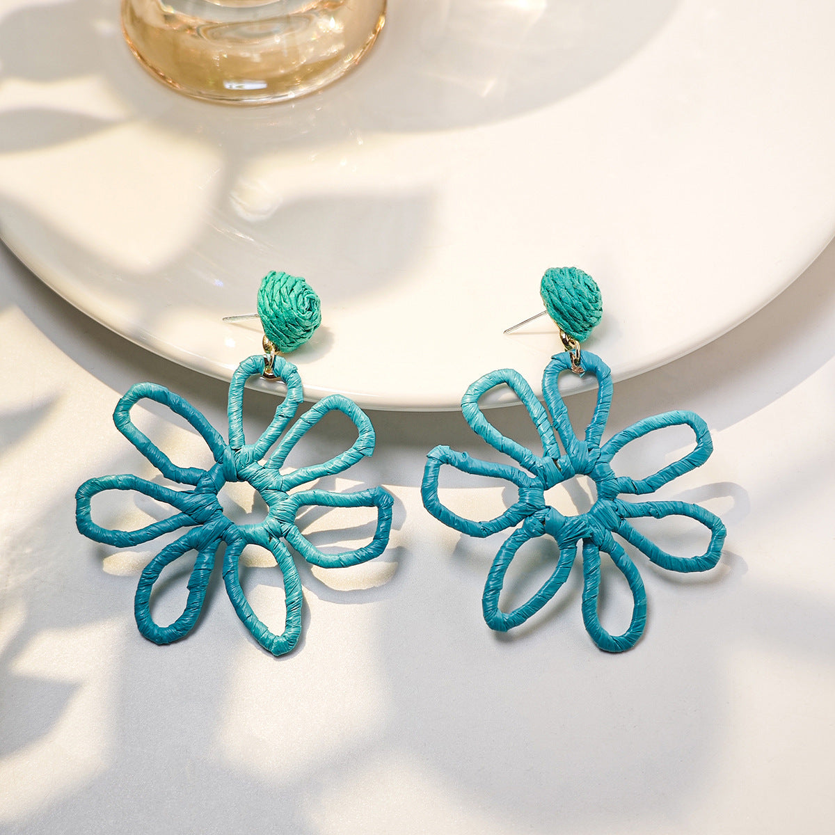 Female Personality Color Handmade Woven Raffia Earrings