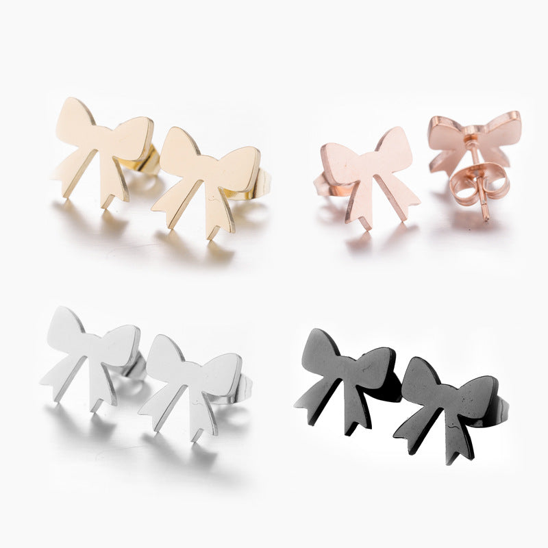 French Stainless Steel Simple Personality Bow Earrings