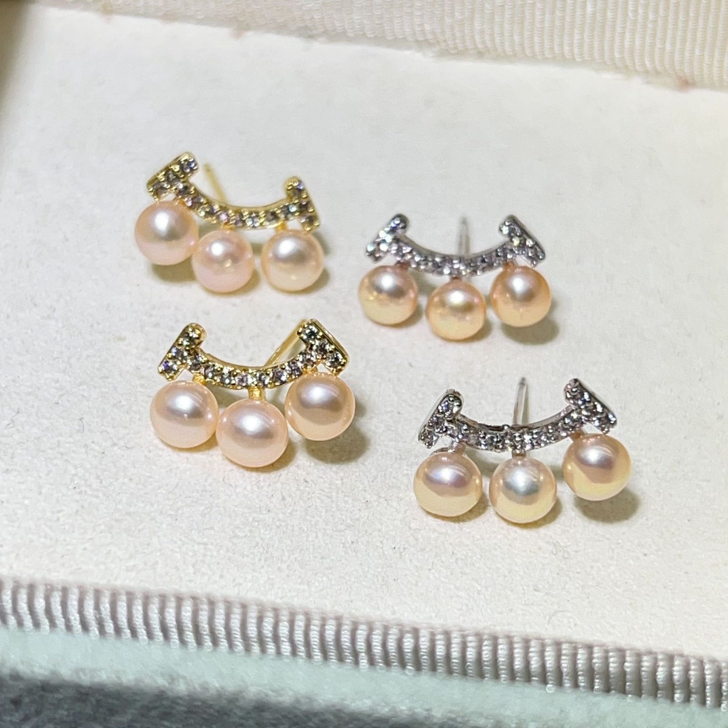 Micro Inlaid Zircon Pearl Tassel Sier Needle Earrings