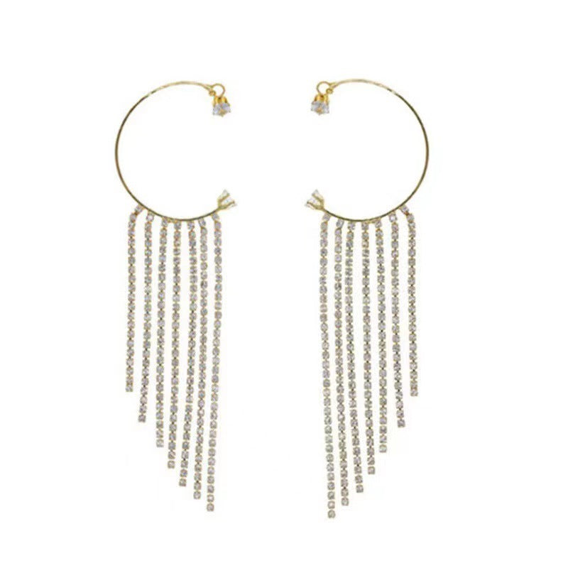 Tassel Ear Without Pierced Ears Female Temperament Cold Diamond Stud Earrings